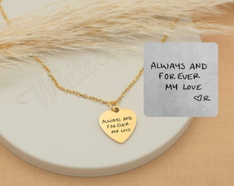 Personalized Handwriting Heart Necklace | Custom Engraved Stainless Steel Necklace | Waterproof Everyday Necklace