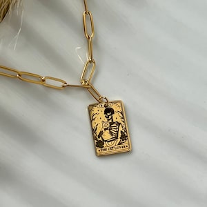 Collier squelette pour amoureux des chats - Acier inoxydable unisexe or, argent et or rose - Imperméable - Bijoux félins rigolos
