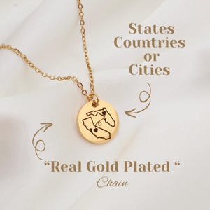 Personalized Long Distance State Necklace - 18K Gold Plated Stainless Steel Gold Rose Gold  Silver  WATERPROOF Necklaces