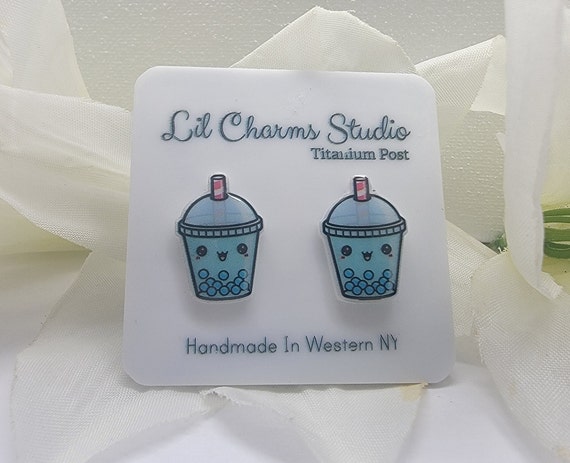 Bubble Tea Bliss: Hypoallergenic Titanium Post Earrings for Kids, Girls, and Women - Perfect Cute Kawaii Boba Tea Milk Tea Easter Gift
