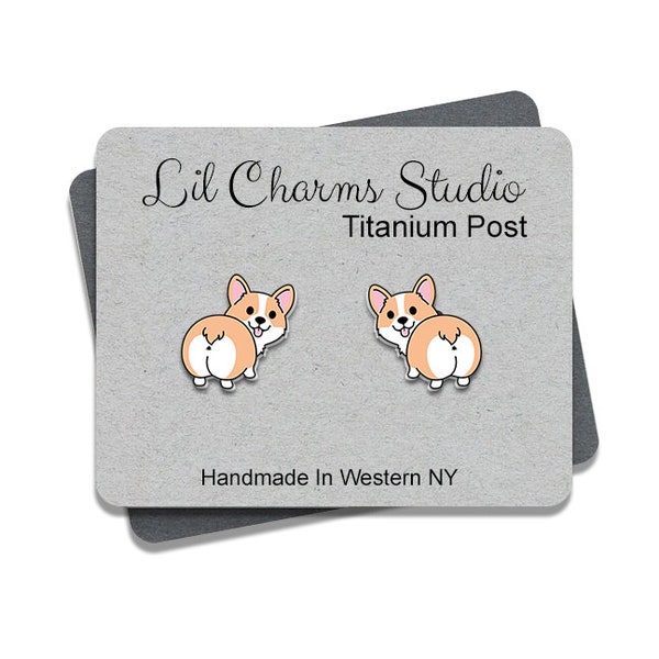 Cute Corgi Earrings- Hypoallergenic Titanium Post, Corgi Butt Dog Earrings Kids Women Gift Present Dog Butt Pembroke Welsh Corgi