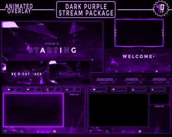 Animated Minimal Dark Purple Stream Overlay / Esthetique Theme / Synchronize / Animated Screens, Alerts, Webcam / Panels, Banner, Transition