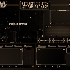 Dark Cyber Glitch Twitch Overlay / Retro / Futuristic / Sci-Fi / Horror VHS / Animated Screens, Alerts / Webcam / Panels, Banner, Transition