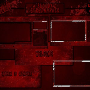 Animated Bloody Stream Overlay / Full Twitch Pack / Dark - Red / Animated Screens, Alerts, Webcam / Panels, Banner, Stinger Transition