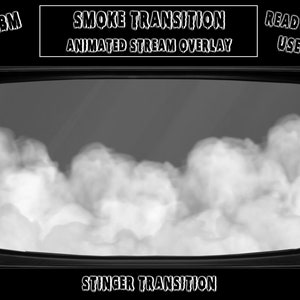 Puede incluir: Una imagen en blanco y negro de una pantalla de televisión vintage con un efecto de transición de humo. El texto "SMOKE TRANSITION ANIMATED STREAM OVERLAY" se muestra encima de la pantalla, y el texto "READY TO USE!" se muestra a la derecha de la pantalla. El texto "STINGER TRANSITION" se muestra debajo de la pantalla.