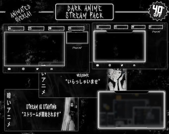 Animated Dark Anime Stream Overlay / Full Twitch Pack / Dark & Goth / Psycho / Animated Screens, Alerts, Webcam/ Panels, Banner, Transition