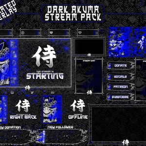 May include: A blue and white animated stream overlay featuring a Japanese demon mask and the text "侍" (Samurai) and "The stream is starting".
