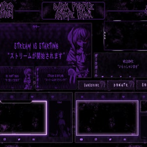Dark Purple Anime Stream Package / Twitch Overlay / Psycho Girl / Esthetic / Animated Screens, Alerts, Webcam / Panels, Banner, Transition