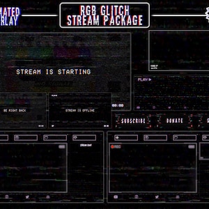 Sobreposição de fluxo de falha RGB animado / Pacote completo / TV retrô / CRT / Telas animadas, alertas / Webcam / Painéis, Banner, Transição Stinger