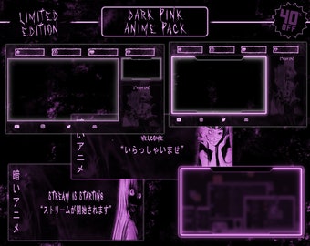 Superposición de anime rosa oscuro animada para transmisión / Paquete completo de Twitch / Psicosis / Gótico / Pantallas animadas, alertas, cámara web / paneles, banner, transición