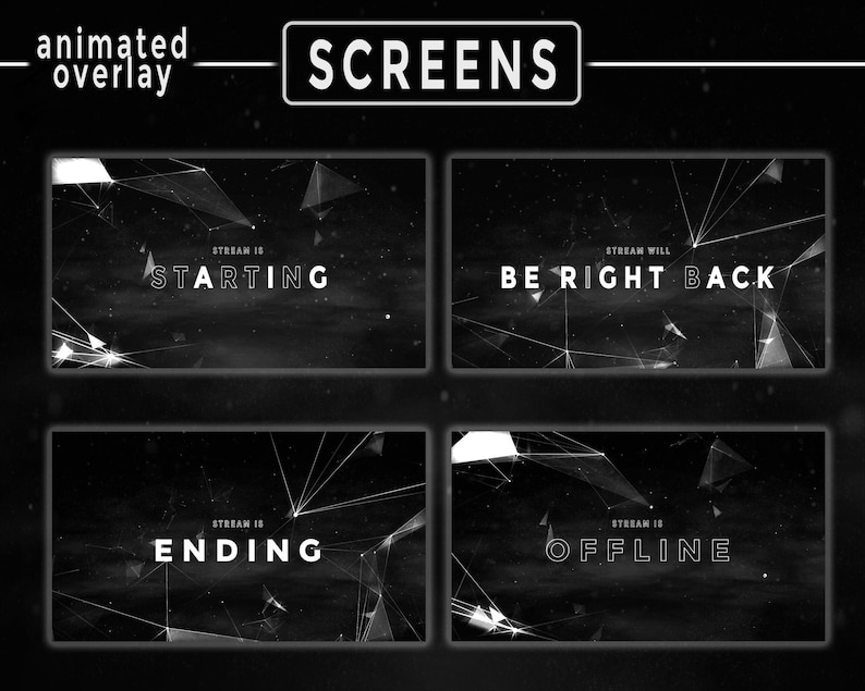 Animated Black and White Twitch Overlay / Minimal Dark Stream Package ...
