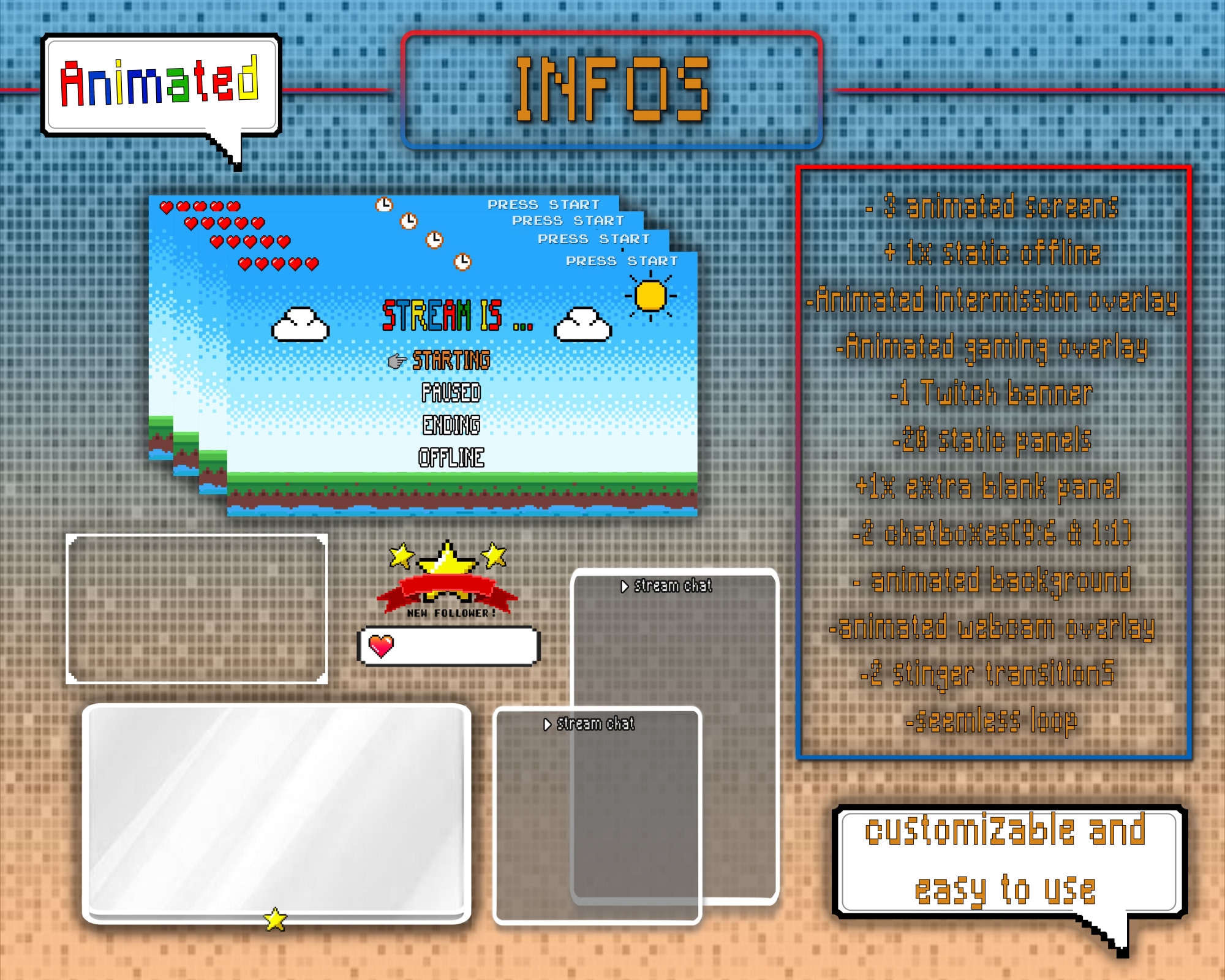 Animated Pixel World Stream Overlay / Full Twitch Pack / Game Boy ...
