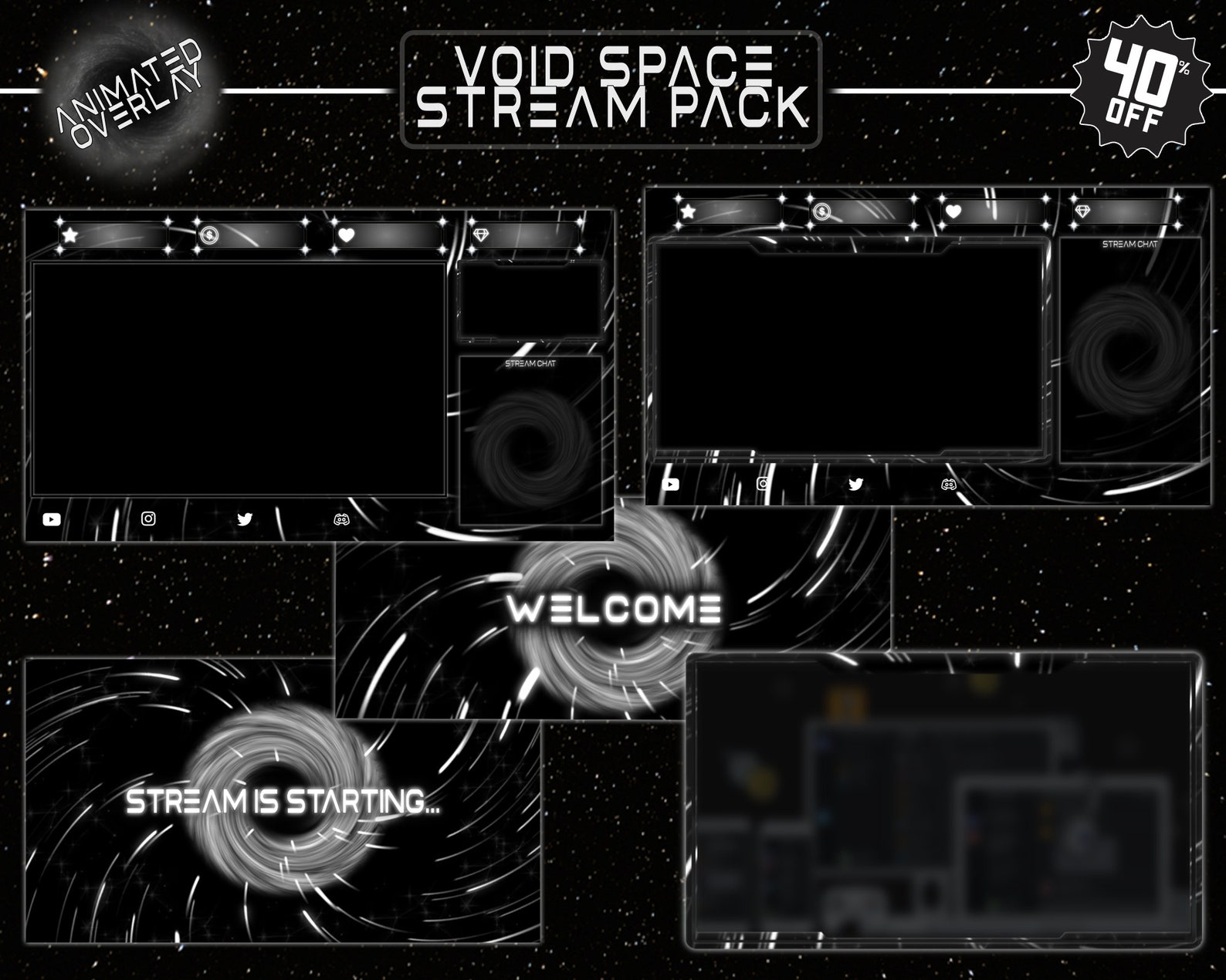 Animated Void Space Stream Overlay / Full Twitch Pack / Dark / Stars ...
