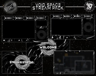 Animated Void Space Stream Overlay / Full Twitch Pack / Dark / Stars / Animated Screens, Alerts, Webcam, ChatBox, Panels, Banner, Transition