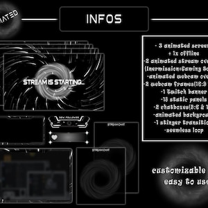 Superposition animée de flux spatial vide / Pack Twitch complet / Sombre / Étoiles / Écrans animés, Alertes, Webcam, ChatBox, Panneaux, Bannière, Transition image 5