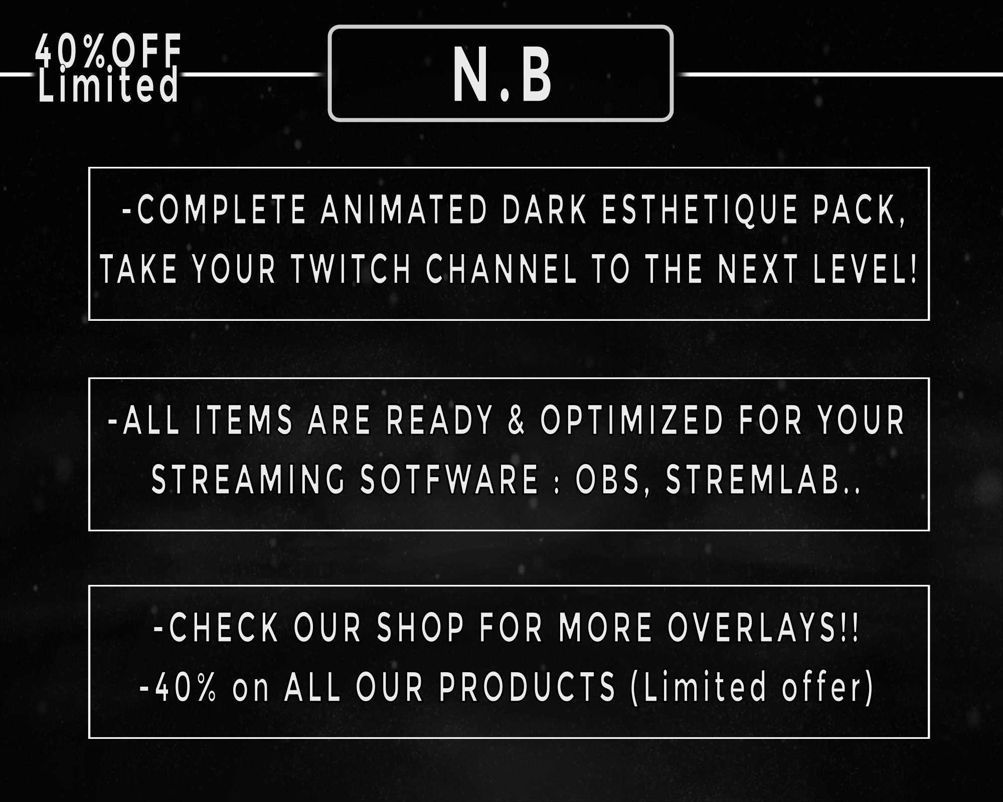 Animated Black and White Twitch Overlay / Minimal Dark Stream Package ...