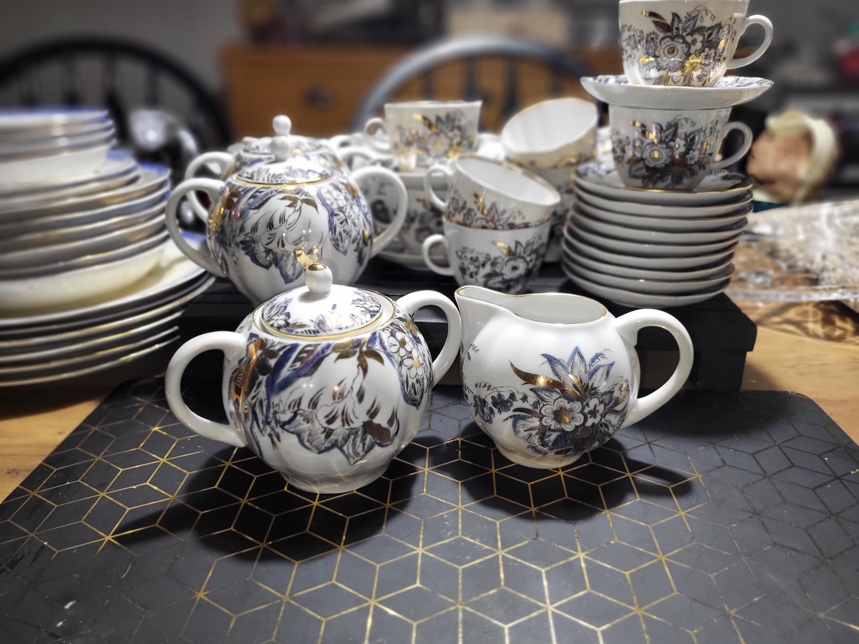 ポット　ロモノーソフ VINTAGE LOMONOSOV 1744 RUSSIA BLUE & GOLD PORCELAIN TEA POT