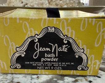 Vintage Jean Nate Bath Powder Puff Yellow Box 9 oz Made in USA