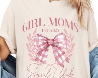 Comfort Colors Girl Mama Shirt, Girl Mom Tee, Girl Moms Club Shirts, Custom Mama Tshirt, Pink Coquette, Mom of Girls, Pregnancy Announcement