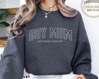 Boy Mom Embroidered Sweatshirt, Personalized Boy Mama, Gift for Boy Moms, Mother's Day Gift, New Mama Shirt, Mom Life Hoodie, Mommy Sweater