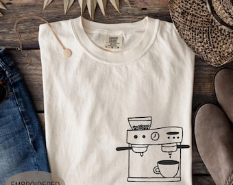 Comfort Colors Coffee Shirt, Funny Coffee Lover Gift, Espresso TShirt, Barista T-Shirt, Coffee Weather Tee, Coffee Icons Embroidered Shirts