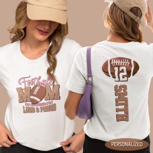 Football Mom Shirt with Kids Name Jersey Number Cute Football Season Mama Top Gift for Football Lover Mom Sport Mothers Day Present for Moms