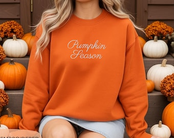 Pompoenseizoenssweatshirt geborduurd herfst ronde hals gezellig seizoen shirt Autumn Vibes top Halloween-trui Thanksgiving-outfit