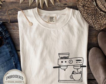 Comfort Colors Coffee Shirt, Funny Coffee Lover Gift, Espresso TShirt, Barista T-Shirt, Coffee Weather Tee, Coffee Icons Embroidered Shirts
