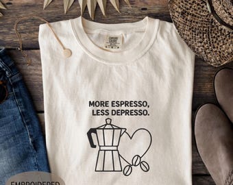 Comfort Colors Coffee Shirt, Funny Coffee Lover Gift, Espresso TShirt, Barista T-Shirt, Coffee Weather Tee, Coffee Icons Embroidered Shirts