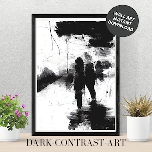 Modern Abstract Brush Strokes | Black and White Art | Printable Art | Digital Wall Art | Minimalist Wall Art | Home Decor | Digital Download