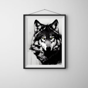 Black and White Wolf Print, Wolf Artwork Poster, Grey Wolf Wall Art Home Decor, Modern Wall Art, Forest Animal, Ink Style Digital Download