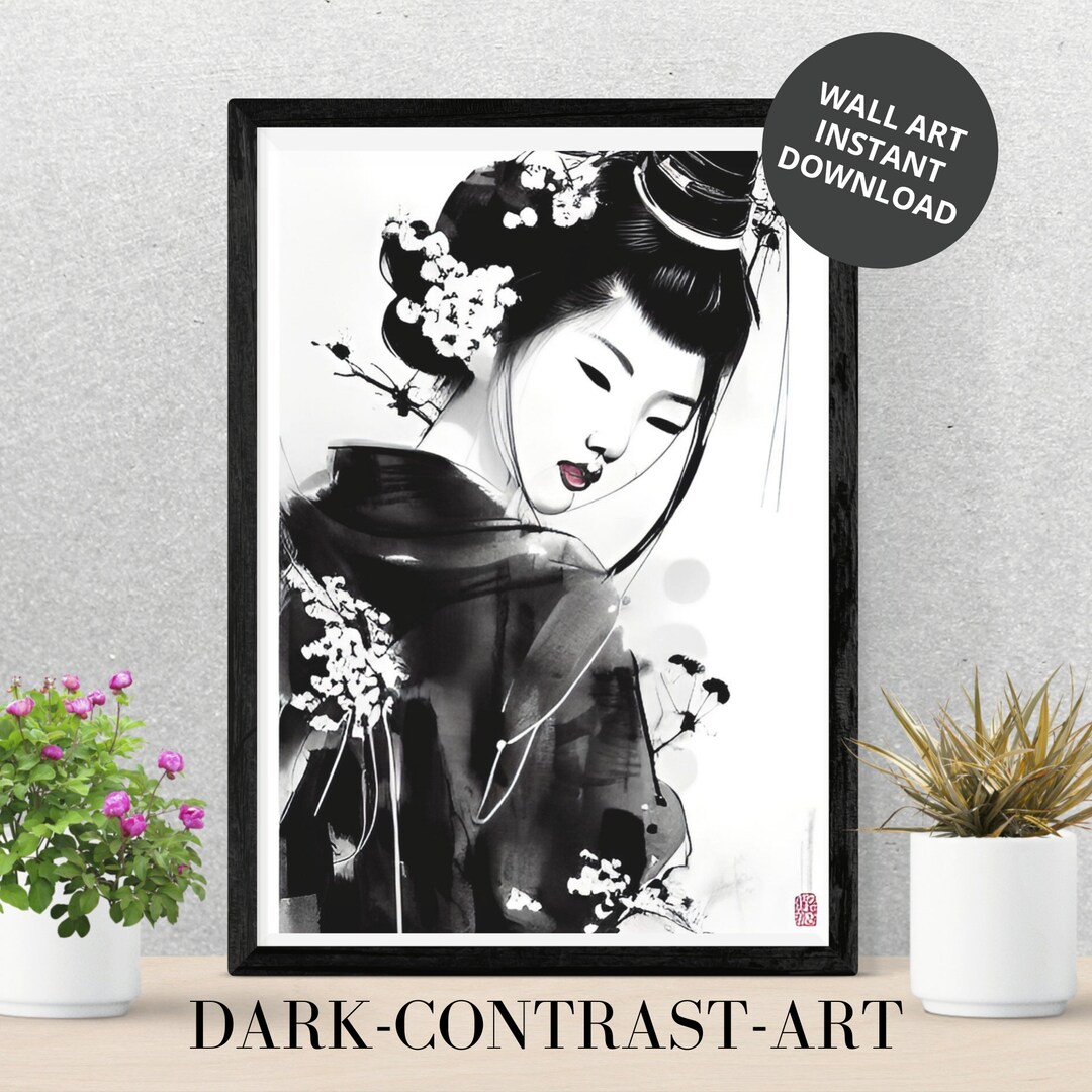 Japanese Geisha Art Black&white Wall Art Poster Geisha Decor Poster