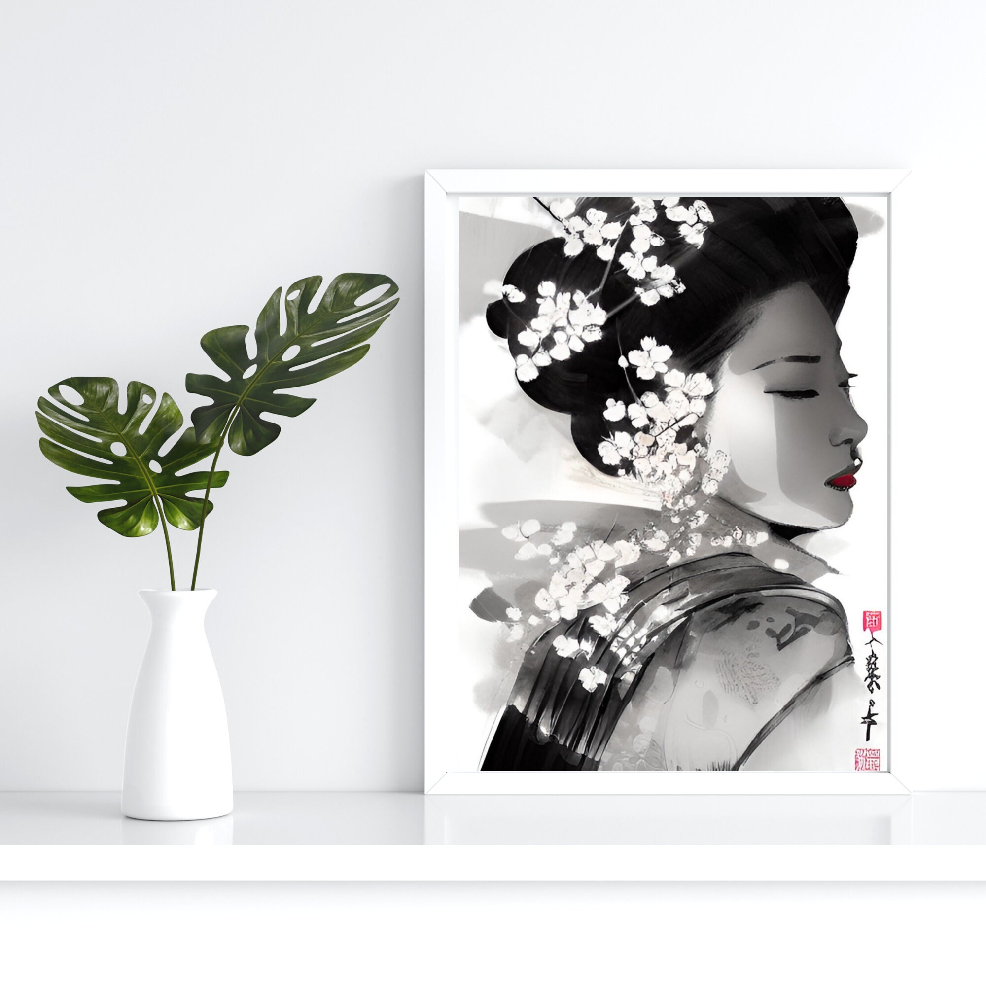 Japanese Geisha Art | Black and White Wall Art Poster | Home Decor ...