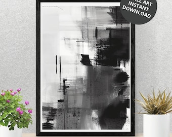 Abstract Black and White Art | Minimalistic Artwork | Modern Wall Art | Printable Art | Paint Black and White Home Decor | Digital Download