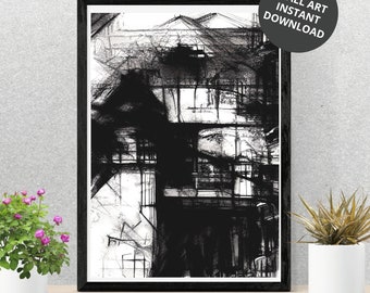 Abstract Black and White Art | Minimalistic Artwork | Modern Wall Art | Printable Art | Paint Black and White Home Decor | Digital Download