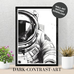 Space Poster Wall Art, Astronaut Poster Home Decor Art, Astronaut Photography, Space Wall Art Modern Black and White Art, Digital Download
