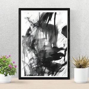Abstract Black&White Woman Wall Art | Sad Artwork | Modern Wall Art | Printable Art | Home Decor | Modern Portrait Woman | Digital Download