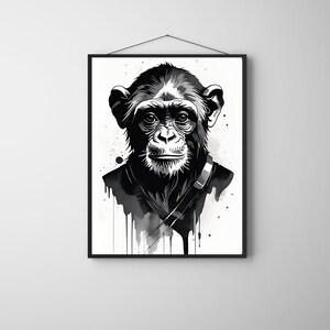 Drawing Monkey Art African Animal Artwork Graphic Wall Art, Modern Poster Home Decor, Digital Download