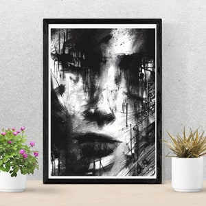 Sad Art Abstract Black and White Art | Black Artwork | Modern Wall Art | Printable Art | Paint Black and White Home Decor | Digital Download