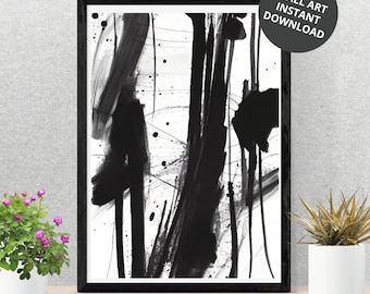 Abstract Black and White Art | Minimalistic Artwork | Modern Wall Art | Printable Art | Paint Black and White Home Decor | Digital Download