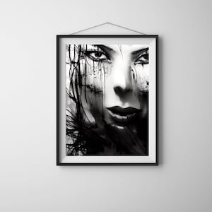 Abstract Black&White Woman Wall Art | Sad Artwork | Modern Wall Art | Printable Art | Home Decor | Modern Portrait Woman | Digital Download