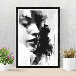 Black&White Abstract Wall Art Sad Art, Contemporary Arts, Modern Portrait Woman, Home Decor, Aesthetic Wall Art, Sad Girl, Digital Download