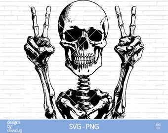 Skeleton Peace Sign SVG: Funny Halloween Hippie Design (Digital Download)