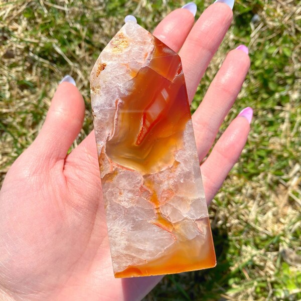 Carnelian and Quartz Crystal Tower | 211g Crystal Tower|  Polished Crystal Carving | Healing Crystal & Stone