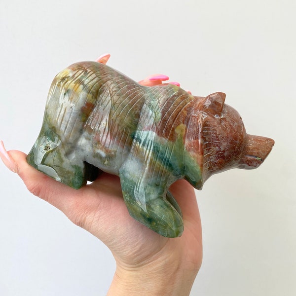 Ocean Jasper Bear Crystal Carving | LARGE 683g Crystal | Healing Crystal & Stone | Home Decor | Natural Polished