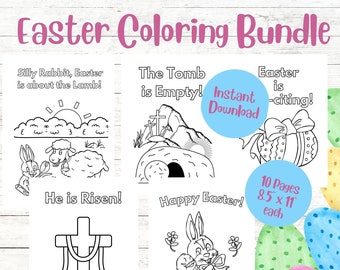 Printable Easter Coloring Page Bundle, Digital Download, Religious, Colouring, Jesus, He is Risen, Christian, Preschool, Sunday School