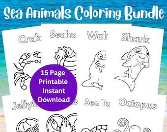 IMPRIMIBLE Bajo el mar para colorear, animales marinos, océano, juegos de fiesta para niños, favor de cumpleaños, actividades de hojas de animales, juegos para maestros de escuela