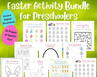 Druckbares Oster-Aktivitäten-Bundle für Vorschulkinder, Oster-Bundle, Oster-Aktivitätsblätter, Ostern-Arbeitsblätter, druckbares Vorschul-Bundle
