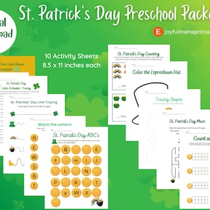 Preschool St. Patrick&#39;s Day Activity Bundle, Kid&#39;s St. Patrick&#39;s Day Printable, St. Patrick&#39;s Day Download, Activity Pages
