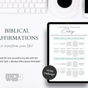 Afirmaciones de fe y mentalidad imprimibles / Tarjetas de afirmaciones diarias para mujeres / Citas cristianas de amor propio y confianza / Descarga digital